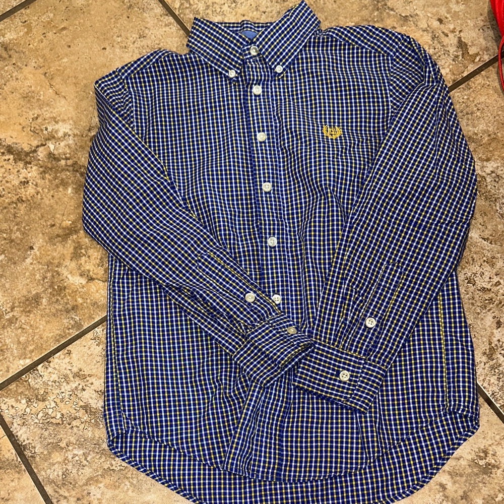 Chaps Blue and Yellow Checkered Kids Button Down Shirt